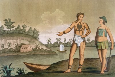 A Man and Woman of the island of Pogghy, plate no.49 from Costumi dei by Italian School