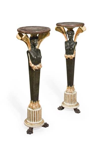 A Pair of Green and White-Painted and Giltwood Stands (early 19th century) by Italian School