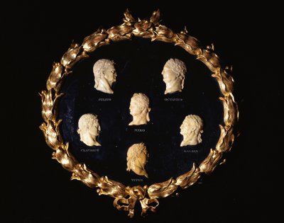 A Set of Six Italian Siena Marble Relief Profile Busts of Roman Emperors, Incised with the Names Octavius, Galbin, Titus, Claudius, Julius and Nero by Italian School