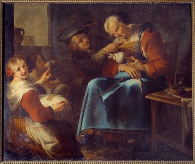 A Sleeping Old Filmmaker Surrounded by Children by Italian School