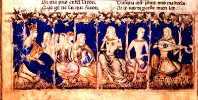 A Queen listens to music, from the Roman du Roy Meliadus de Leonnoys, c.1352 by Italian School