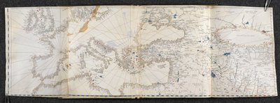 Add. 21592, f.1r Map of Europe and Asia. Portolano, in twenty-one maps, of countries in both hemispheres by Italian School