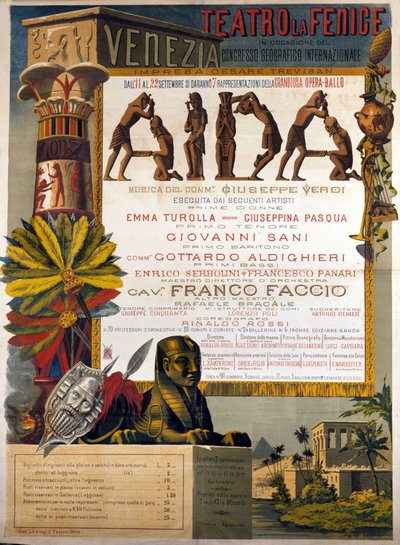 Poster of the presentation of Aida by Giuseppe Verdi at La Fenice in Venice in 1881 by Italian School
