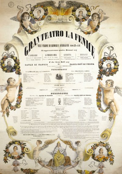 Poster of the Theatre of La Fenice in Venice for the season 1843 - 1844 by Italian School