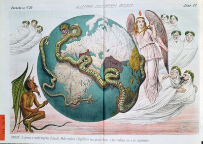 Allegory of the British Empire strangling the world, satirical cartoon from Le Perroquet, 1878 by Italian School