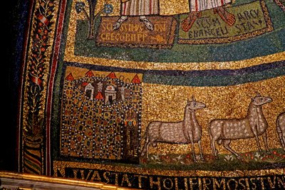 Apse detail, Jerusalem and sheep by Italian School