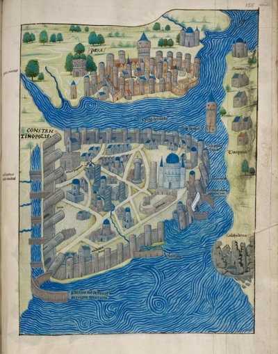 Arundel 93 fol.155 Map of Constantinople and Pera, from 