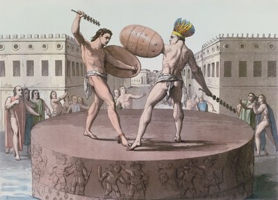 Aztec Warriors in Combat on a Cuauhxicalli, c.1820 by Italian School