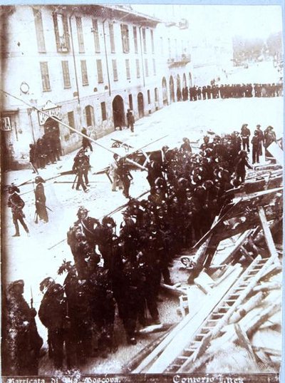 Barricades and the Rifle Regiment in Via Moscova, During the Riots in Milan, 6th-9th May 1898 by Italian School