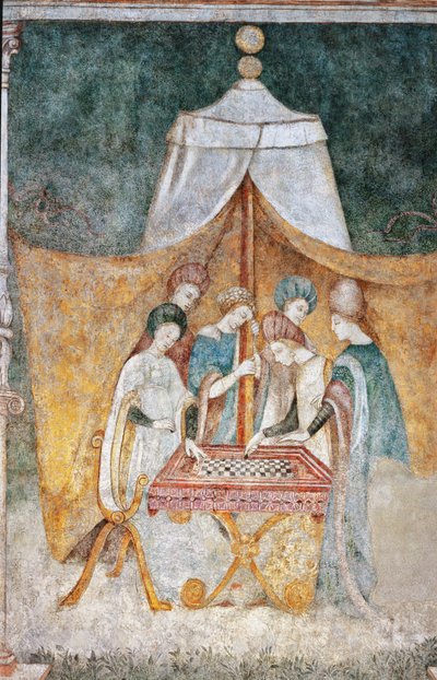 Bicocca degli Arcimboldi: 15th century fresco, detail of the game of checkers (detail) by Italian School