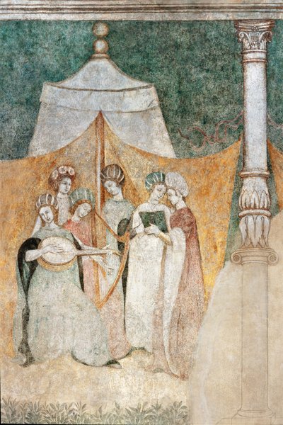 Bicocca degli Arcimboldi: 15th century fresco, detail of women playing music (detail) by Italian School
