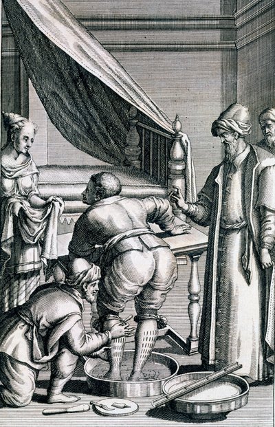 Bloodletting in the legs, from Medicina Aegyptiorum by Prospero Alpini by Italian School