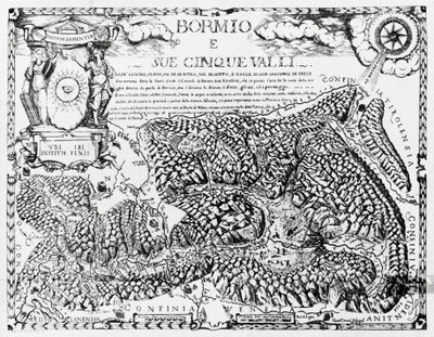 Bormio and its five valleys, engraving by Italian School