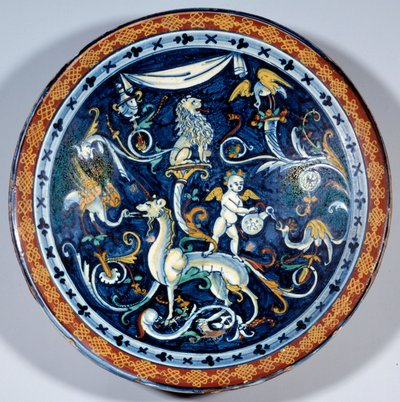 Cafaggiolo faience cup decorates fantastic animals by Italian School