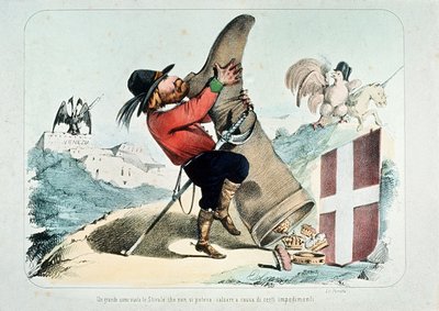 Caricature of Giuseppe Garibaldi Emptying a Boot Full of Crowns, by Litografia Perrotta by Italian School
