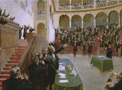 Cavour makes the first Italian national parliament applaud King Victor Emmanuel II on the 18th February 1861 by Italian School