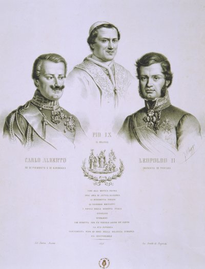 Charles Albert, Pius IX and Leopold II, 1848 by Italian School