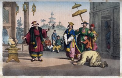 China - A theatrical performance in the open air - engraving from 