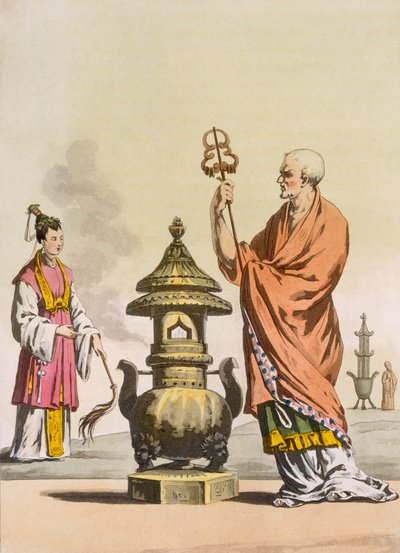 Chinese Taoist Religious Customs: A Bonzo in Ceremonial Robes, c. 1820-30 by Italian School
