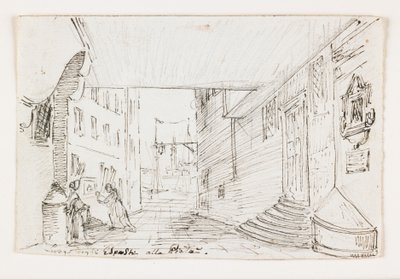 City Street in Genoa, with the Lighthouse and Port in the Background, Early 19th Century by Italian School