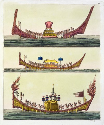 Cochin Chinese ships, illustration from Le Costume Ancien et Moderne by Giulio Ferrario, published c.1820s-30s by Italian School