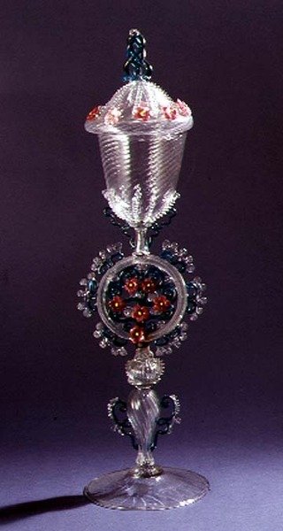 Colourless goblet with elaborate coloured stem by Salviati & Co., 1869 by Italian School