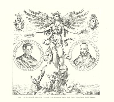 Cosme Ier et Alexandre de Medicis, Fac-simile of an Engraving by Martin Rota, after the Proof from the British Museum by Italian School