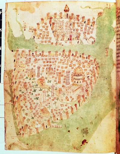 Cotton Vespasian A. XIII, f.36v: Map of Constantinople, c.1450 by Italian School