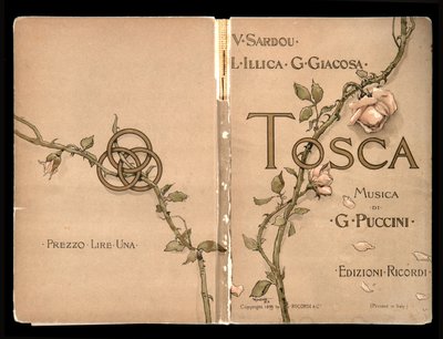Cover, Libretto of Tosca by Giacomo Puccini, Edizione Ricordi, Italy by Italian School
