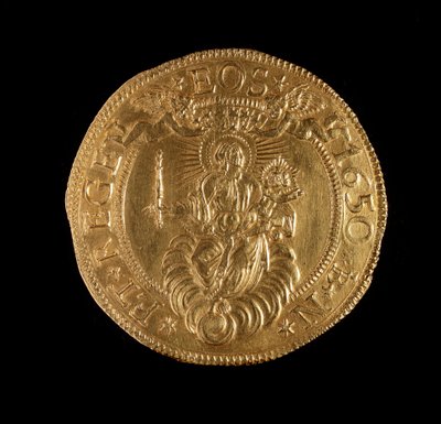 Currency of the Republic of Genoa: 12.5 gold doppie coin. Diam. 61 mm. 1656. back. Genoa Musei di Strada Nuova by Italian School