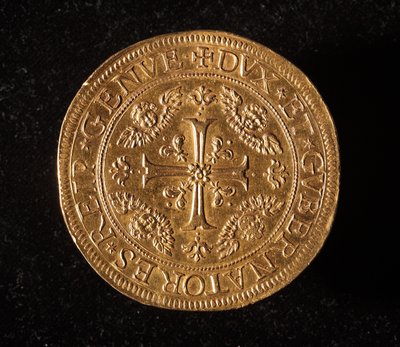 Currency of the Republic of Genoa: 25 Gold Doppie Coin. Diam. 52.5 mm. 1694. Front. Genoa, Musei di Strada Nuova (inv. 6457) by Italian School
