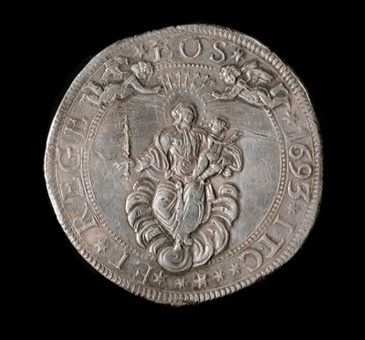 Currency of the Republic of Genes: Five Ecus Silver Coin. 1693. Back by Italian School