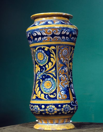 Cylindrical Vase Albarello in Majolica by Italian School
