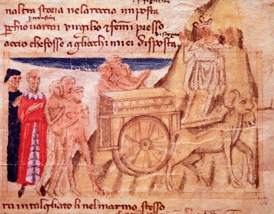 Dante and Virgil and the Chariot and the Oxen Pulling the Ark by Italian School