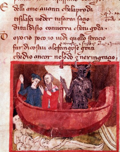 Dante and Virgil on the Phlegyas boat meet Filippo Argenti (song 8 from Hell, in the Divine Comedy) by Italian School