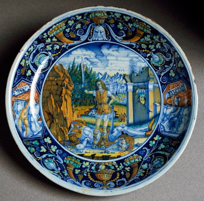 David triumphant over Goliath, Ceramic plate, Faenza, Italy by Italian School
