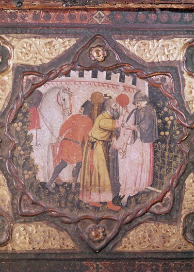 Detail of a cassone showing the story of Saladin and Torello of Istria, by Giovanni Boccaccio by Italian School