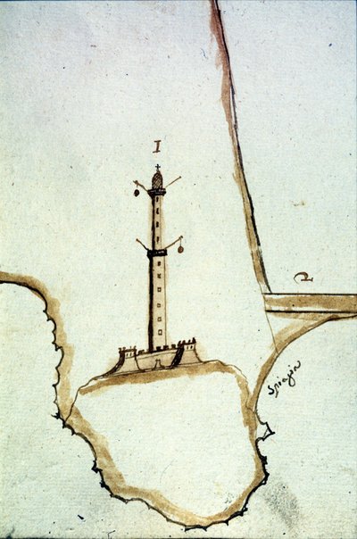 Detail of a Handwritten Topographic Map of the 17th Century Showing the Position of the Genoa Lantern by Italian School
