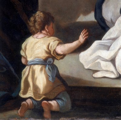 Detail of the Painting Depicting the Madonna of the Rosary with Saints Dominik and Catherine of Siena by Italian School