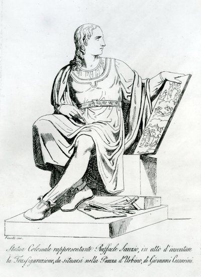 Drawing of a statue by Giovanni Ceccarini of Raffaello Sanzio da Urbino by Italian School
