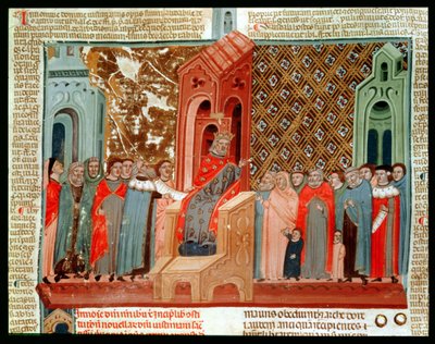 Emperor Justinian (483-565) and His Court, from Justinianus Istitutiones by Italian School