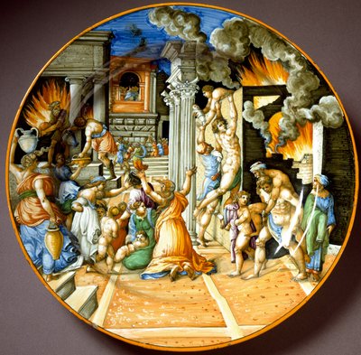 Aeneas and his father Anchises during the burning of Troy. Ceramic plate from Urbino. Circa 1560. National Museum of Bargello, Florence, Italy by Italian School