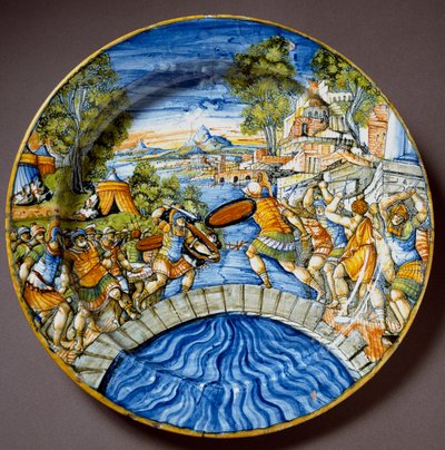 Episode of the defense of the Sublicius Bridge by the legendary Roman hero Horatius Cocles during the fighting against the Etruscans by Italian School