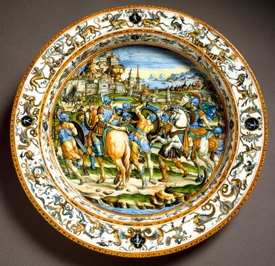 Episode of the life of Julius Caesar, Ceramic plate, Urbino, Italy by Italian School