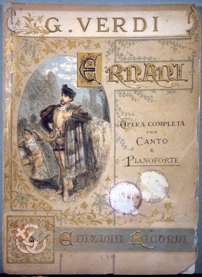 Ernani by Verdi, cover for the musical score for song and piano, 19th century by Italian School