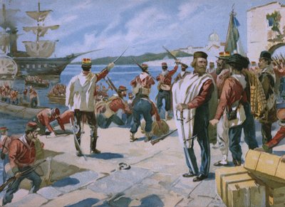 Expedition of the Thousand under the leadership of Giuseppe Garibaldi, landing at Marsala, Sicily, 1860 by Italian School