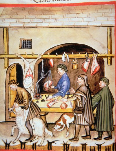 The Butchers: Selling Mutton, illustration from Tacuinum Sanitatis by Italian School