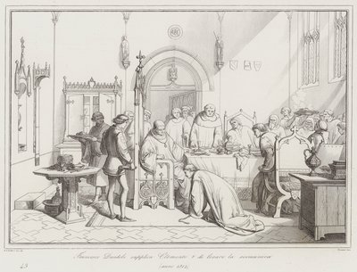 Francesco Dandolo begs Clement V to lift the excommunication by Italian School
