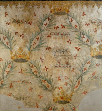 Fresco of floral ornamentation and crowns, formerly in the Casa Vismara in Legnano, XVsec. by Italian School