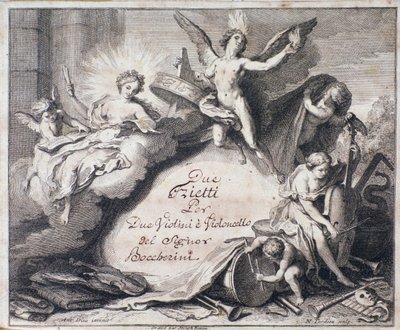 Frontispiece of musical score of Due trietti per due violini e violoncello by Luigi Boccherini by Italian School